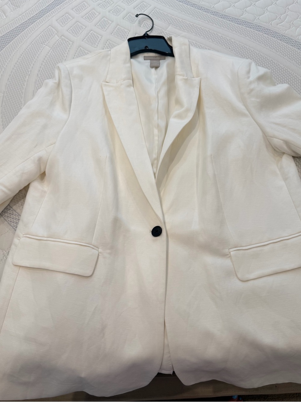 H&M White Linen Blend Single-Button Blazer Jacket